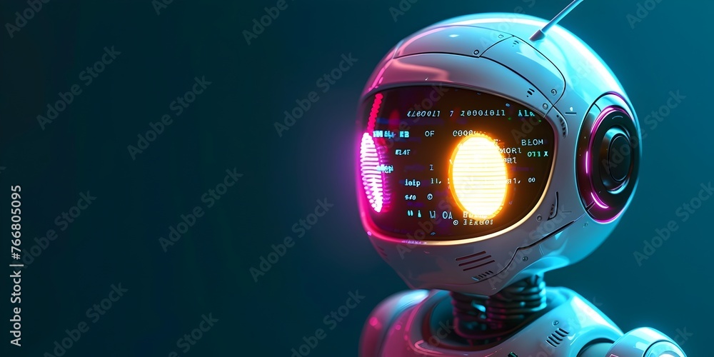 Poster futuristic robot character coding and programming for innovative technological learning and logic