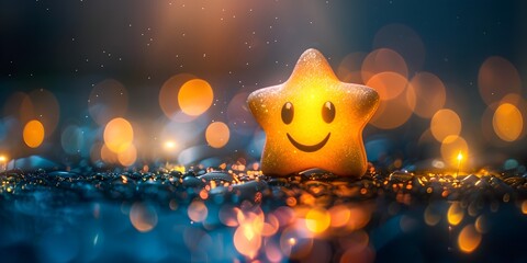 Obraz na płótnie Canvas Glowing Star Character Shining Brightly on Achievements Celebrating Progress and Success with Vibrant Festive Lighting