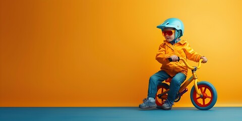 Determined Tricycle Character Pedals Perseverance and Early Rides with Copy space