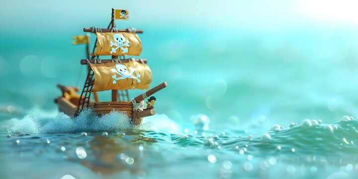 Whimsical Pirate Ship Sailing Through Enchanting Oceanic Landscapes and Imaginative Voyages
