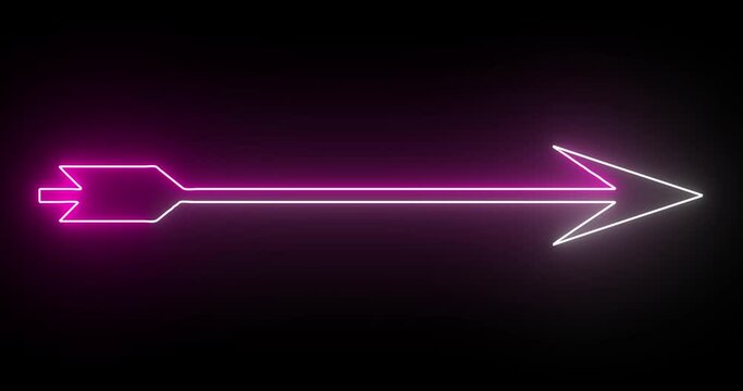 4K cool animated neon pink and white colored arrow background. Glowing neon-colored arrow animated on a black background. Stunning 4K Animated neon growing colored arrow on black background. 
