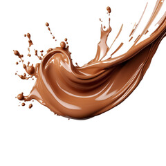 A chocolate splash is splattered across a white background