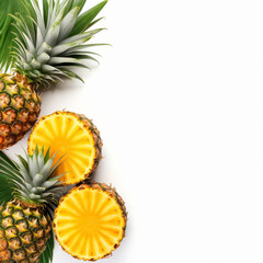 Three yellow pineapples on a white background