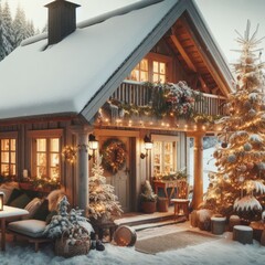 Christmas home with snow full of treats and decoration
