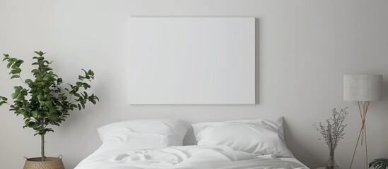 Blank white mockup of a photo frame or canvas in landscape orientation for displaying your artwork or photograph. - obrazy, fototapety, plakaty