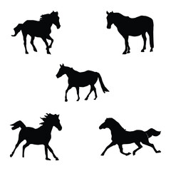 Set black horse on hind legs silhouette on white background vector