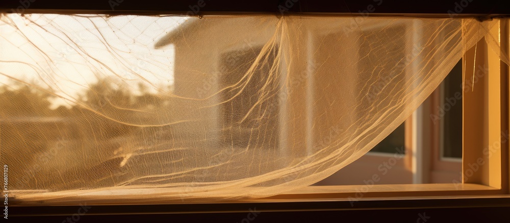 Aufkleber a detailed view of a window featuring a curtain hanging on it, adding a touch of elegance to the roo