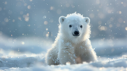 Cute baby polar bear in snow Winter snow Cute baby polar bear in snow winter, Illustration - Still Image Animation, with video effects - Seamless loop animation, Generative Ai
