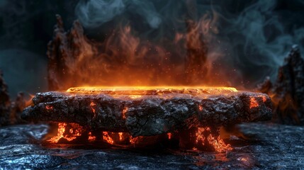 3D Scene Stone Floor fire lava podium rock volcano background product magma display