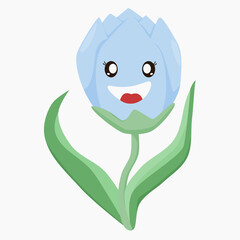 cartoon of blue tulip with funny face