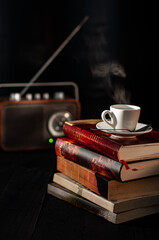 enjoy time with a cup of coffee listening to the radio and reading a book