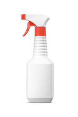 Blank plastic trigger sprayer bottle with stain remover detergent isolated. Transparent PNG image.
