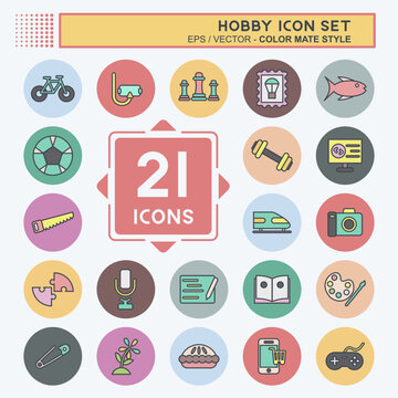Icon Set Hobby. suitable for education symbol. color mate style. simple design editable. design template vector. simple illustration