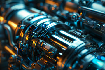 Close-up of the engine of a modern electric car. 3D rendering
