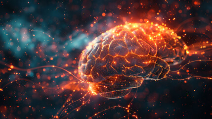 Concept art of a human brain exploding with knowle Human brain damage The rotating shining human brain around its axis., Generative Ai - obrazy, fototapety, plakaty