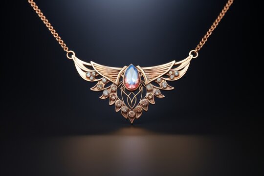 Gold Necklace with a winged design
