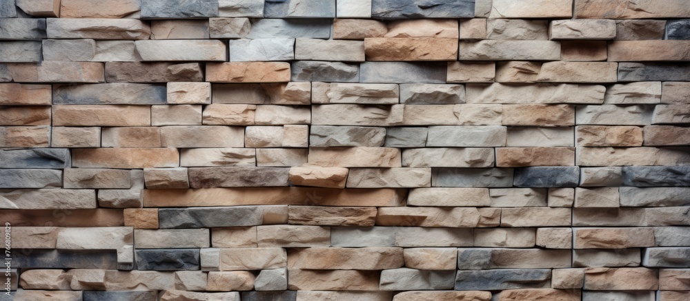 Poster detailed view of a sturdy wall constructed using blocks of stone, showcasing the rugged texture and 