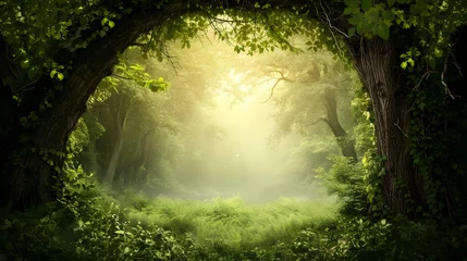 Foto op Canvas Beautiful dense forest with the center exposed to light forming a beautiful circle, natural background concept © MyBackground