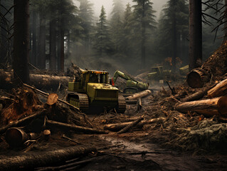 cutting down the forest in the morning , created with Generative AI technology