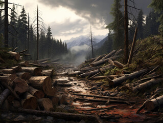 cutting down the forest in the morning , created with Generative AI technology