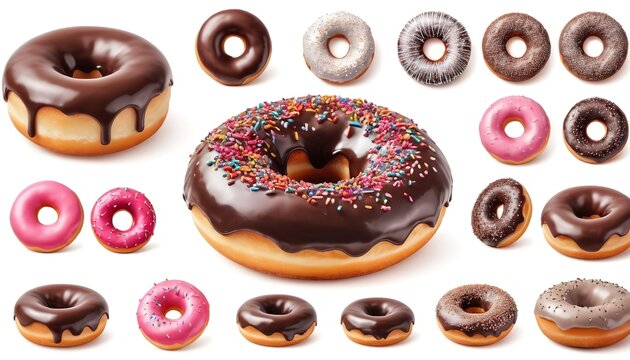 Chocolate donut set isolated on white background , doughnut
