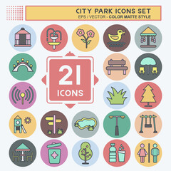 Icon Set City Park. suitable for Building symbol. color mate style. simple design editable. design template vector. simple illustration