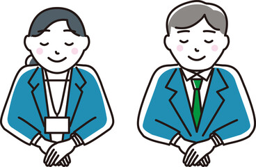 Set illustrations of business man and woman (bowing head)