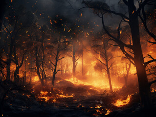 burning forest, fire, disaster, nature, created with Generative AI technology