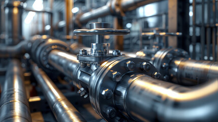 Detailed view of a metal pipe inside a manufacturing facility