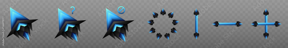 Aufkleber blue and black custom gaming mouse cursor icons set for game ui designs
