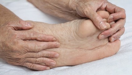 Close up on senior women feet and hand massage on injury spot