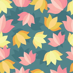 Obraz premium Seamless lotus flower vector pattern background