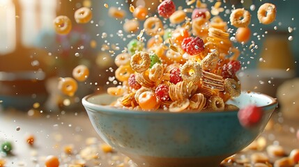 3D commercial Illustrate of Breakfast cereals food levitation