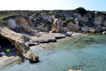 small beach at rocky coast - Fanaraki area, near Moudros, Lemnos, Aegean Sea, Greece