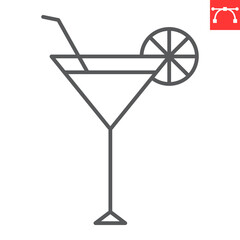 Cocktail line icon, summer and alcohol, cocktail vector icon, vector graphics, editable stroke outline sign, eps 10.