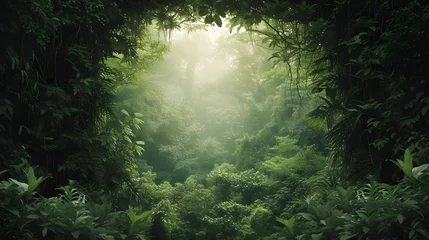 Foto op Canvas Beautiful dense forest with the center exposed to light forming a beautiful circle, natural background concept © MyBackground