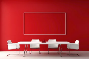 Fototapeten A vibrant red meeting room with a blank white empty frame. © LOVE ALLAH LOVE