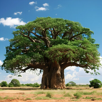 baobab giant tree big bottle tree isolated on white background stock photo Huge baobab tree (draconian  digital) the symbol of Senegal, Africa, Generative Ai