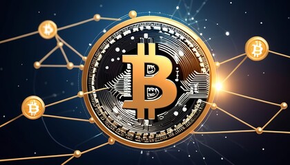 Digital money with bitcoin symbol and network connection concept