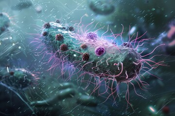 A depiction of a bacterial cell as a living breathing organism with a personality - obrazy, fototapety, plakaty
