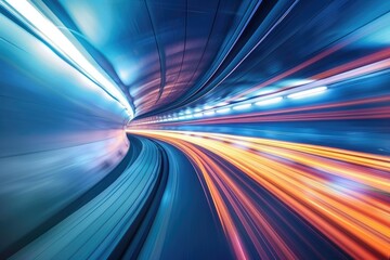 A high-speed tunnel with light streaks capturing the sensation of traveling through time or data - obrazy, fototapety, plakaty