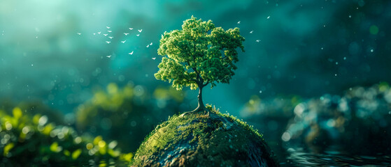A small tree is growing, sustainable, environmental protection, tranquility and harmony with nature
