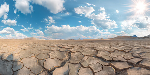Dry cracked earth in the desert due to global warming - obrazy, fototapety, plakaty