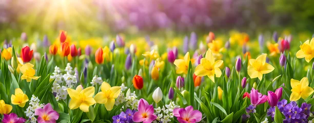 Foto op Plexiglas spring flowers blooming field natural landscape  © chinthaka
