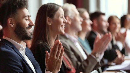 group of people applauding together in business meeting teamwork collaboration corporate office