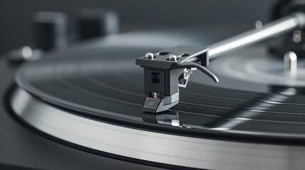 Fototapeta na wymiar Vintage Vinyl Record Player Close-Up, Classic Music Concept. Nostalgic Entertainment Technology with Modern Elegance. Enjoy High-Quality Sound. AI