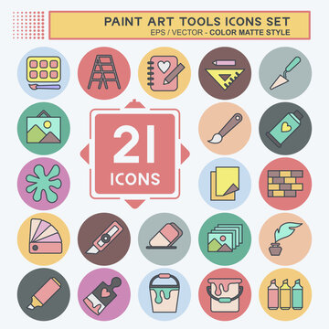 Icon Set Paint Art Tools. suitable for education symbol. color mate style. simple design editable. design template vector. simple illustration