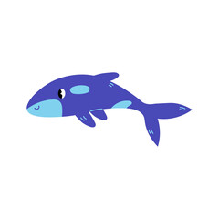 Killer whale cartoon vector illustration. Hand drawn orca character in flat style. Cute baby animal. Isolated on white background. Sea wild life mammal