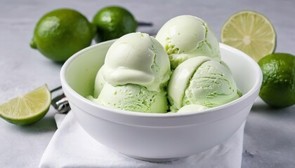 Green refreshing lime ice cream in white bowl