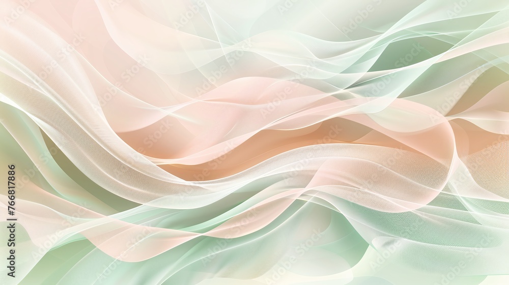 Poster modern abstract background with flowing lines and waves in pale pink peach and light green